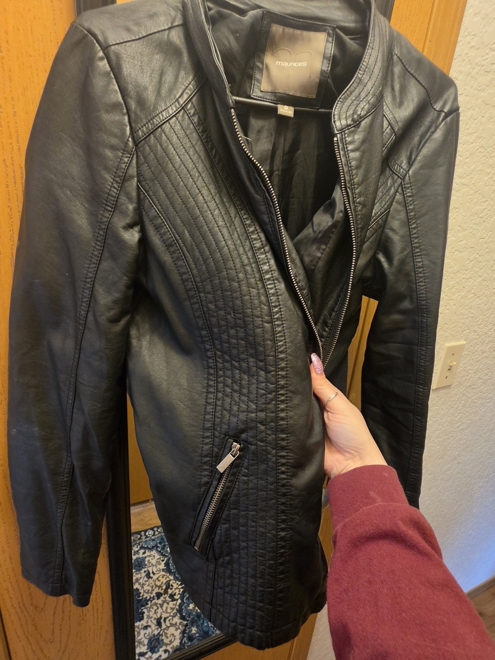 Maurices Black Quilted Faux Leather Moto Jacket